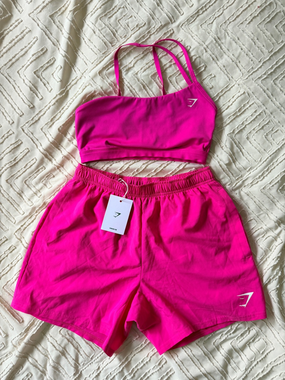 Gymshark Bright Pink Strappy Sports Bra & Shorts Set